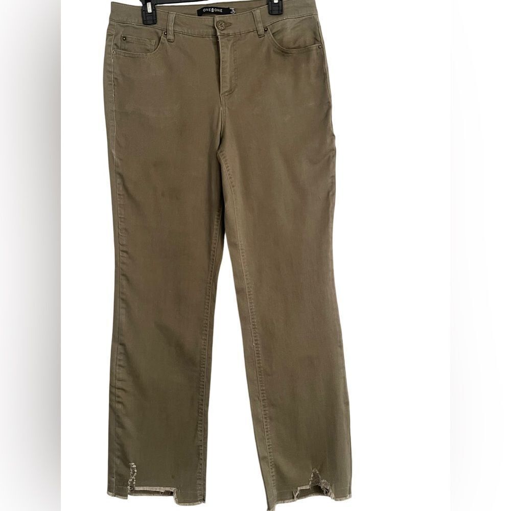 One 5 One- High Waist Raw Hem Jeans Color: Olive Size: 14/32